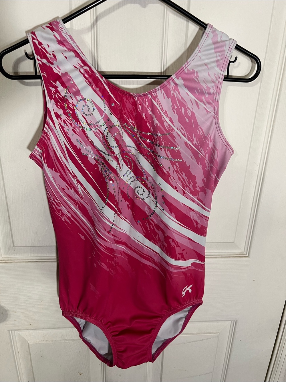 GK AXL Pink and White Sparkle Gymnastics Leotard